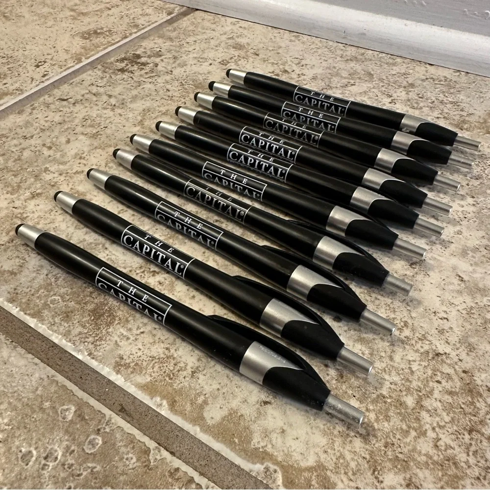 Set of 10 Capital Grille Black Ink Pens w/ Stylus Tip